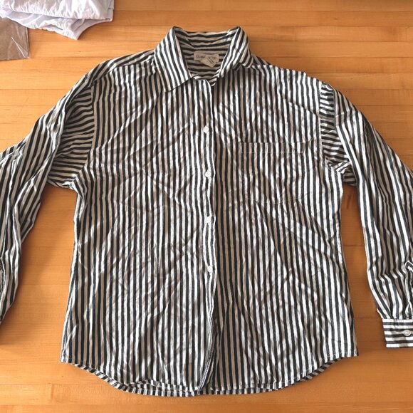 Vintage Grey & White Stripe Button Down Shirt Blouse - Picture 5 of 5